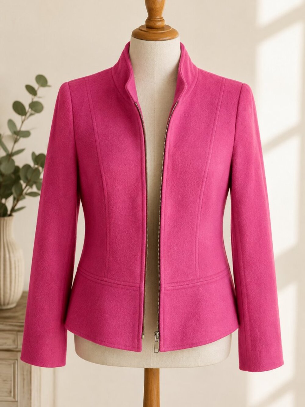 AK Anne Klein Raspberry Pink Virgin Wool & Angora Jacket